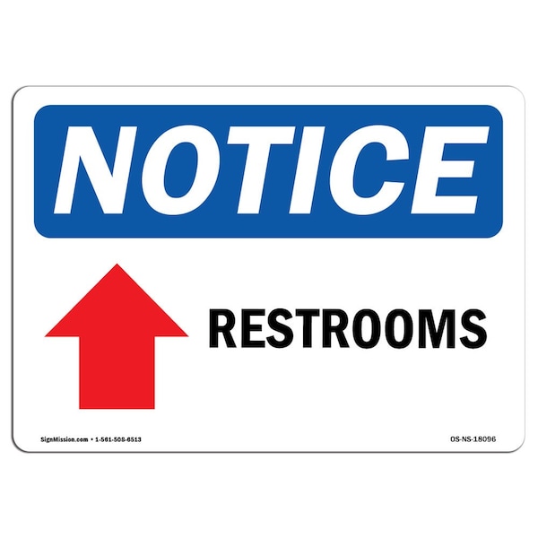 Safety Sign, OSHA Notice, 3.5" Height, Restrooms (Up Arrow) Sign With Symbol, Landscape, 10PK